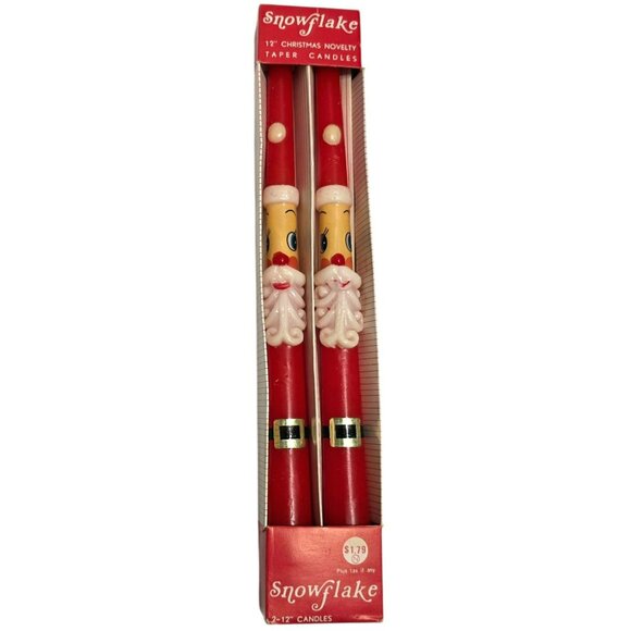 Vintage Christmas Santa Claus Taper Candles 12" Pair MCM Holiday Decor Kitschy - Picture 6 of 6